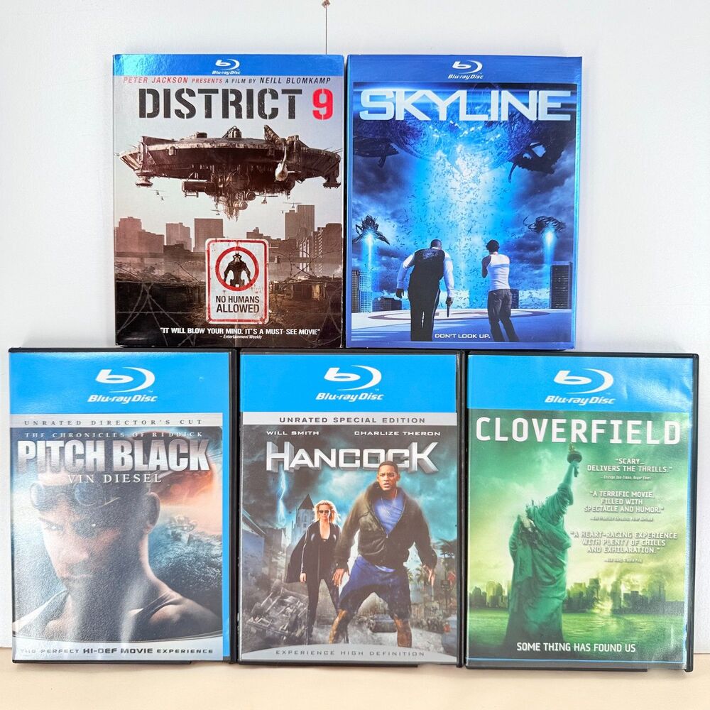 5 Blu-ray Sci-Fi Lot District 9 Cloverfield Pitch Black Hancock
